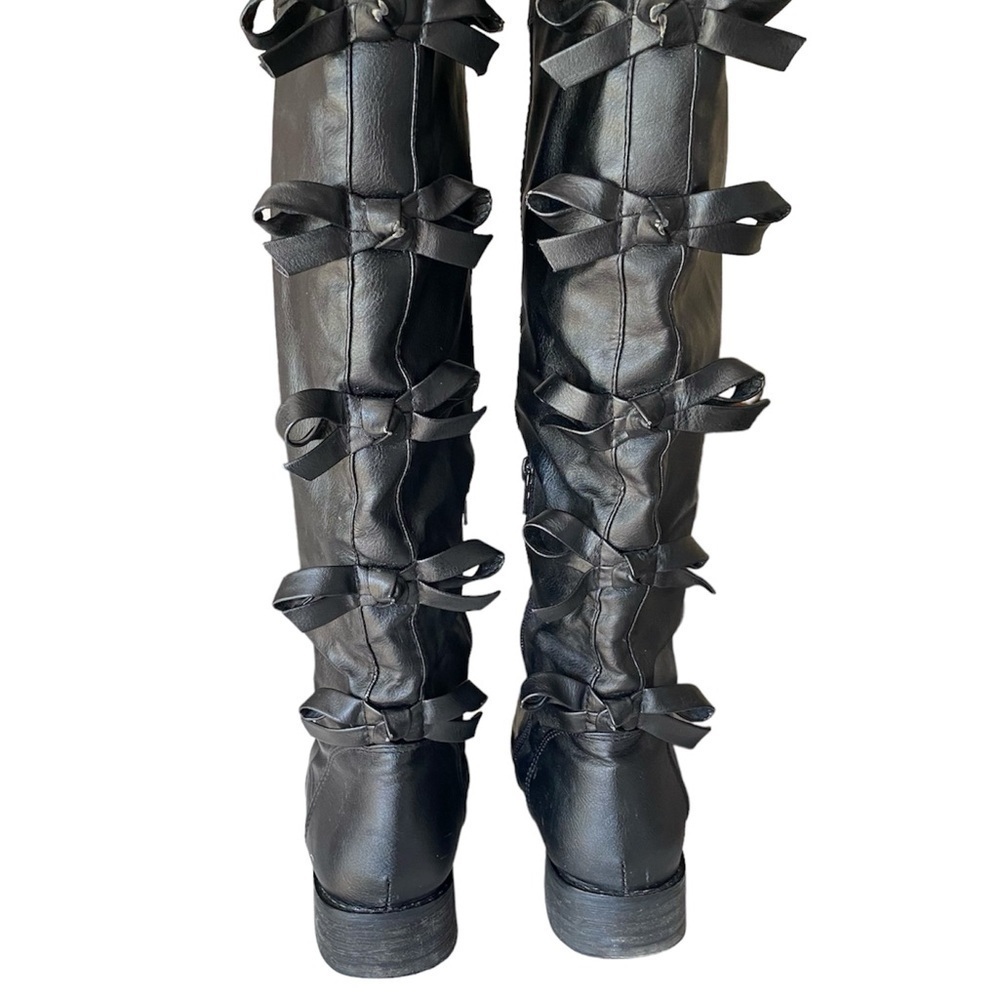 A.X.N.Y. Knee High Boots Bow Back Black Vegan Leather Women Size 7 - Picture 4 of 14